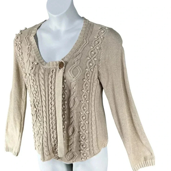 Soft Surroundings Womens M Cable Knit Sweater Bobble Accents Asym Art To Wear - Picture 6 of 15